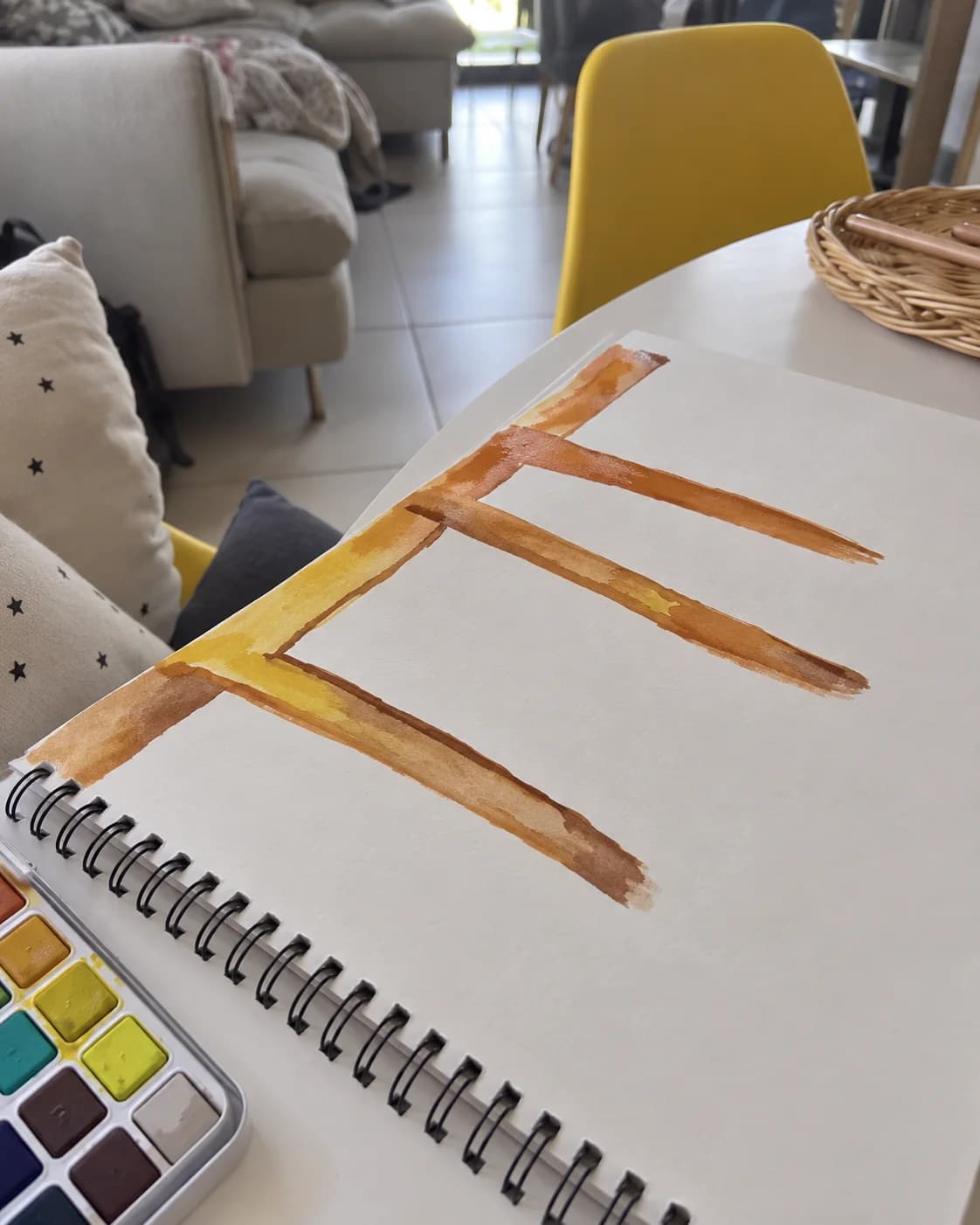 ציור ענפי צבעי המים מונח ללא מגע עד לייבוש