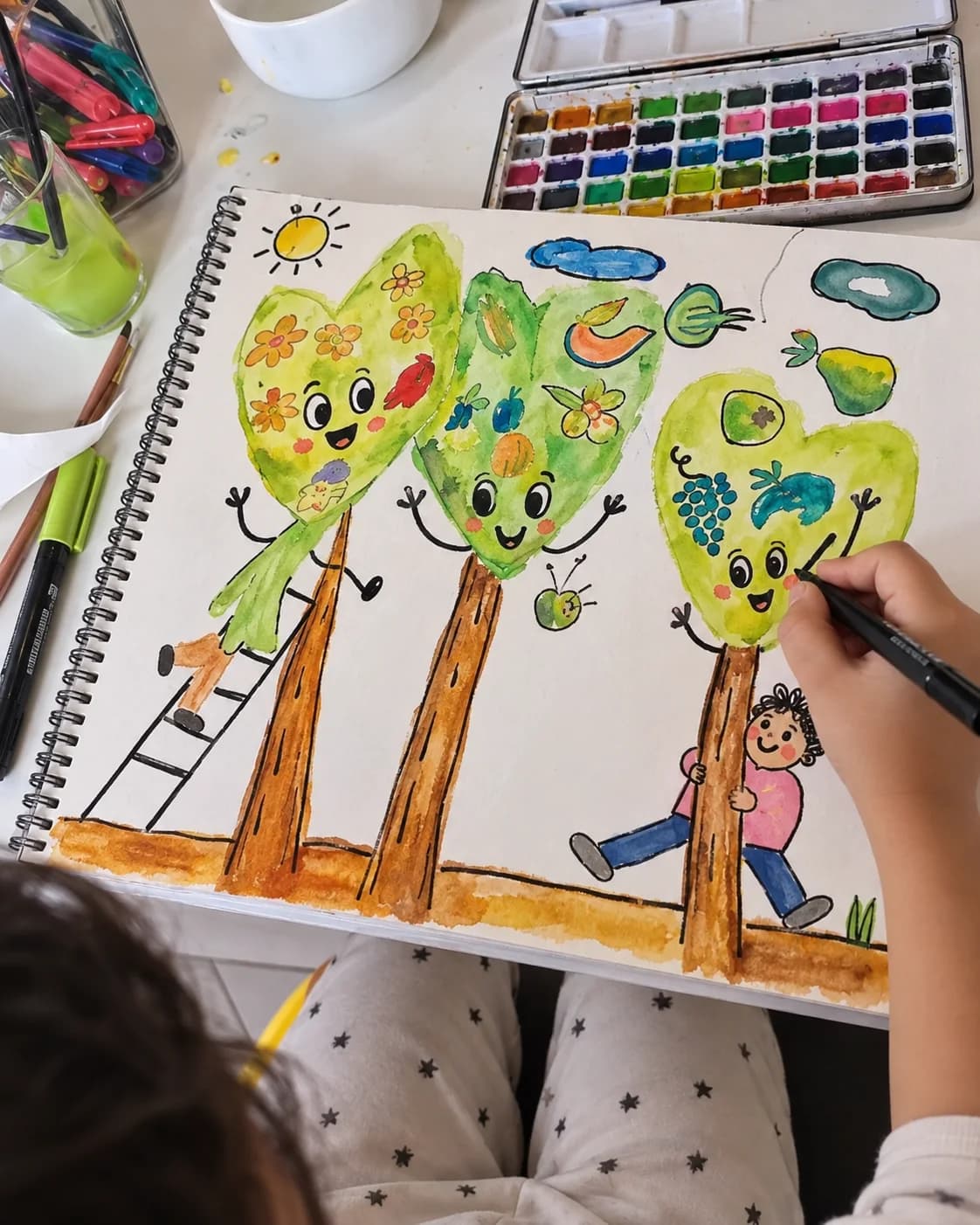 מוסיפים קווי טוש והופכים כתמי צבע לדמויות