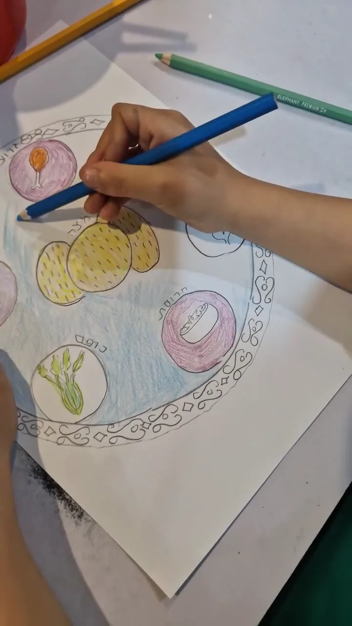 צלחת סדר מצוירת בצבעי מים — תמונה 2